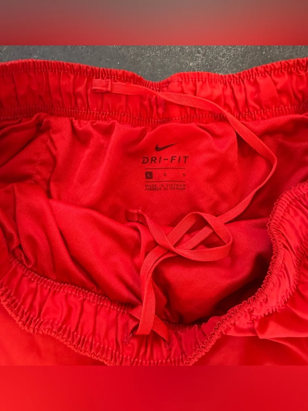 NIKE Red Dri Fit Women's Shorts with White & Black Trim Sz Large 3” Inseam